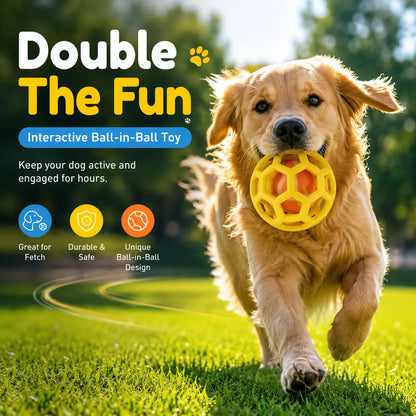 3-Pack Soft TPR Hollow Dog Toy Balls with Integrated Tennis Ball for Interactive Fetch and Dental Care, Ideal for Small to Large Dogs for Indoor and Outdoor Play