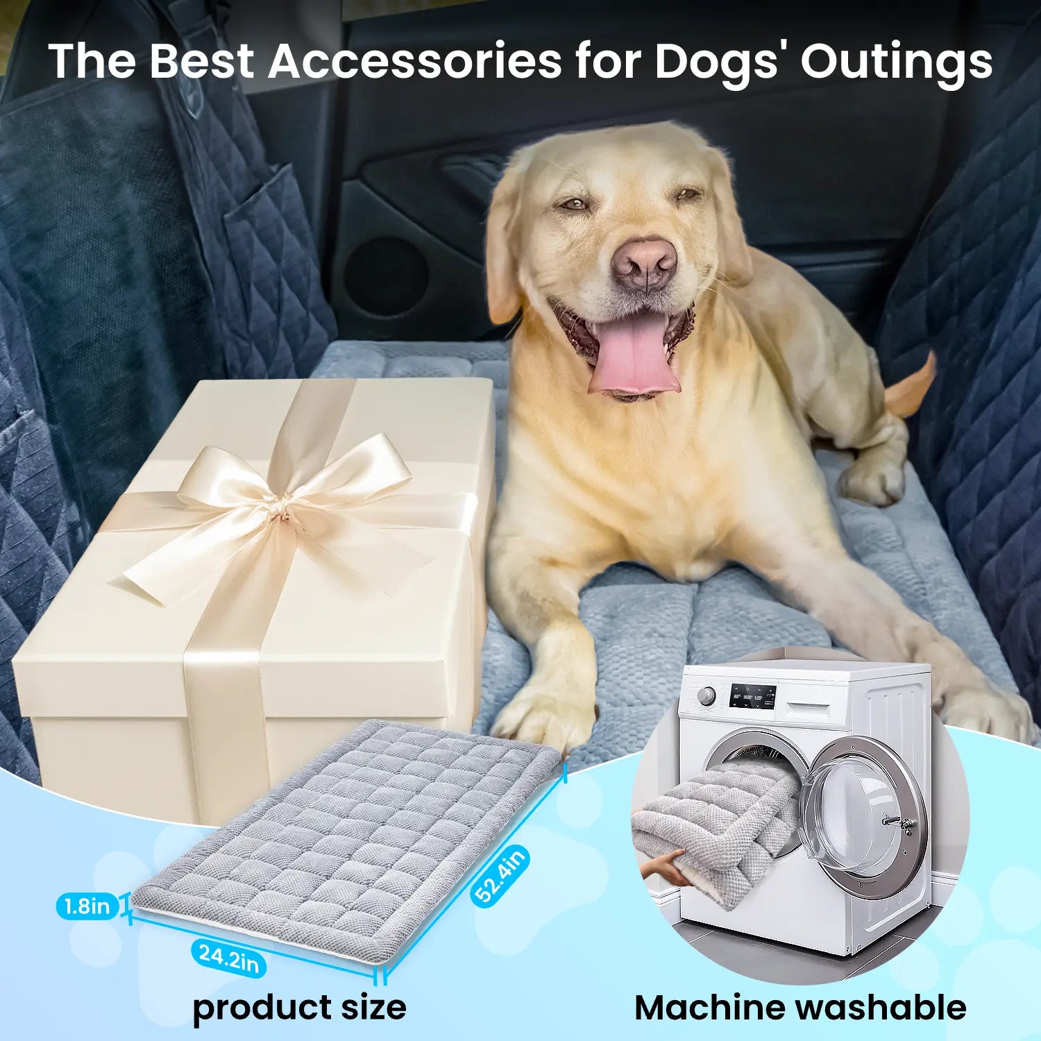 REEVAA Extra-Thick Chew-Resistant Dog Bed Mat for Car Backseat, 54x24x1.8 Inch, Ideal for Trucks and SUVs, Grey