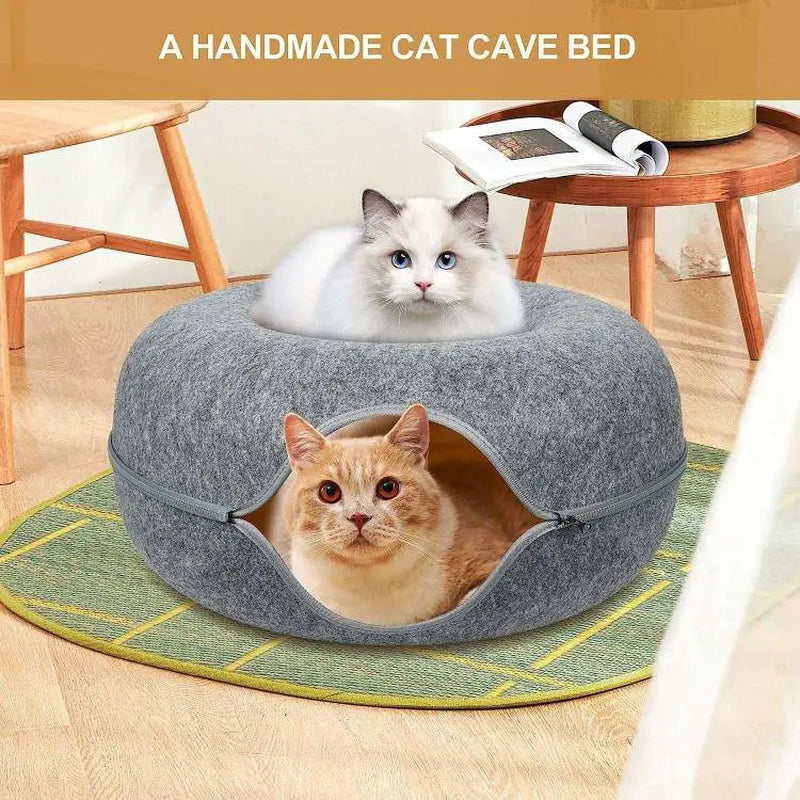 Large Cat Cave for Indoor Cats, Cat Donut Cat Tunnel Bed, Scratch Resistant Cat