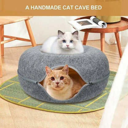 Large Cat Cave for Indoor Cats, Cat Donut Cat Tunnel Bed, Scratch Resistant Cat