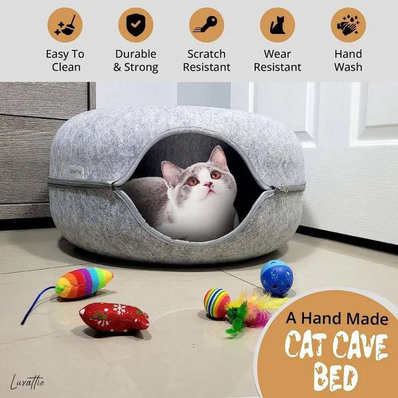 Large Cat Cave for Indoor Cats, Cat Donut Cat Tunnel Bed, Scratch Resistant Cat