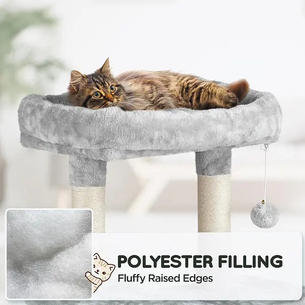Light Gray 4-Level Plush Cat Tree with Hammock for Kittens 63"