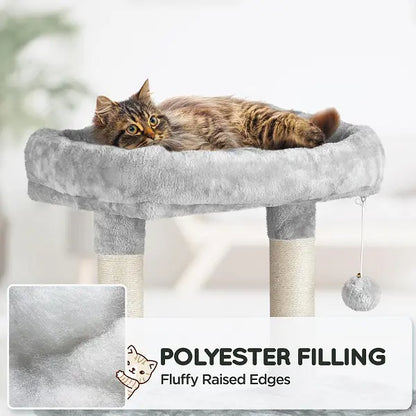 Light Gray 4-Level Plush Cat Tree with Hammock for Kittens 63"