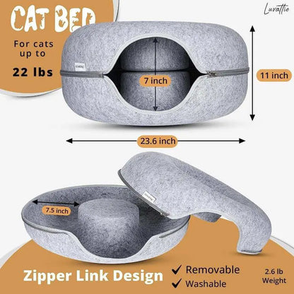 Large Cat Cave for Indoor Cats, Cat Donut Cat Tunnel Bed, Scratch Resistant Cat