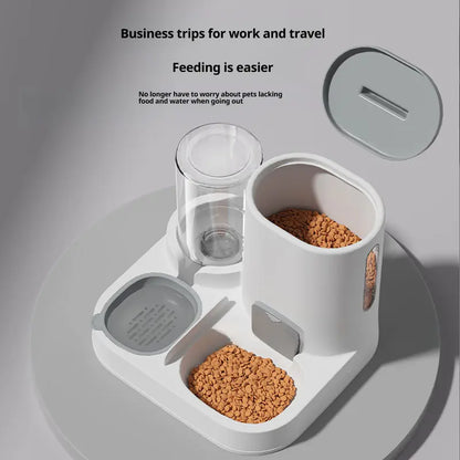 Automatic Non-Electric Pet Feeder and Water Dispenser with Anti-Tip Design for Cats and Dogs, Dual Bowls for Pets