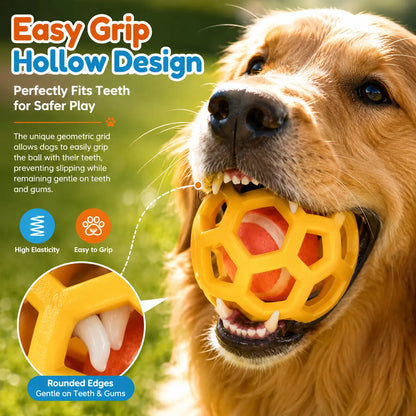 3-Pack Soft TPR Hollow Dog Toy Balls with Integrated Tennis Ball for Interactive Fetch and Dental Care, Ideal for Small to Large Dogs for Indoor and Outdoor Play