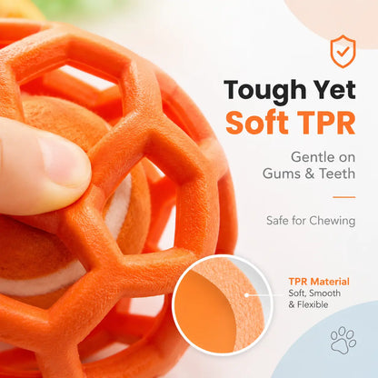 3-Pack Soft TPR Hollow Dog Toy Balls with Integrated Tennis Ball for Interactive Fetch and Dental Care, Ideal for Small to Large Dogs for Indoor and Outdoor Play